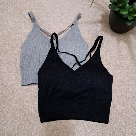 Lemon Set Of 2 Ribbed Yoga Bras Women's Size Small Grey Black Seamless NWOT - Picture 6 of 12